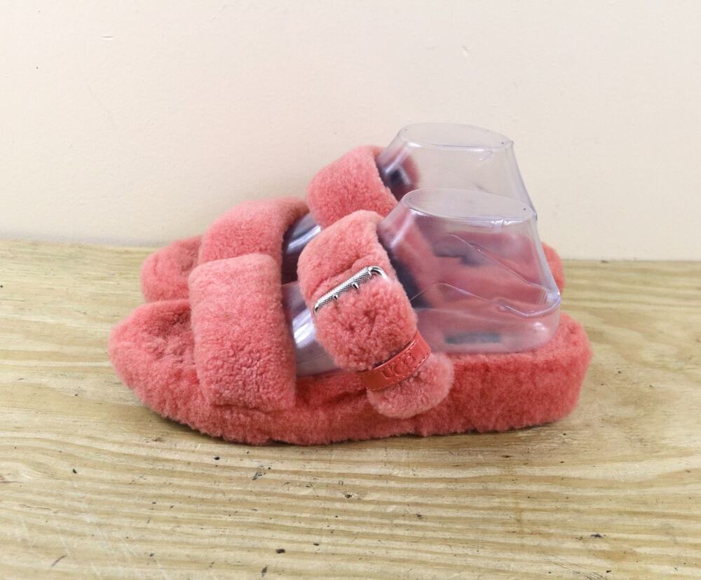 Ugg Slippers 10 Womens Fuzz Yeah Shearling Faux Fur Sandals Flatforms Slip On